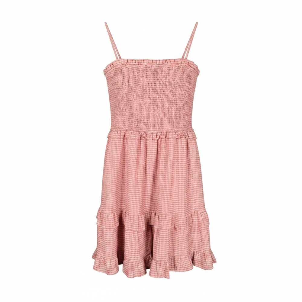 Altar'd State Mini Dress Womens M Pink Gingham Smocked Tiered Ruffle Summer